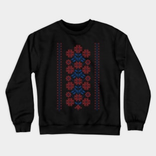 Realistic Tatreez Embroidery Palestinian Folk Art Flowers Design #9 red-blu Crewneck Sweatshirt